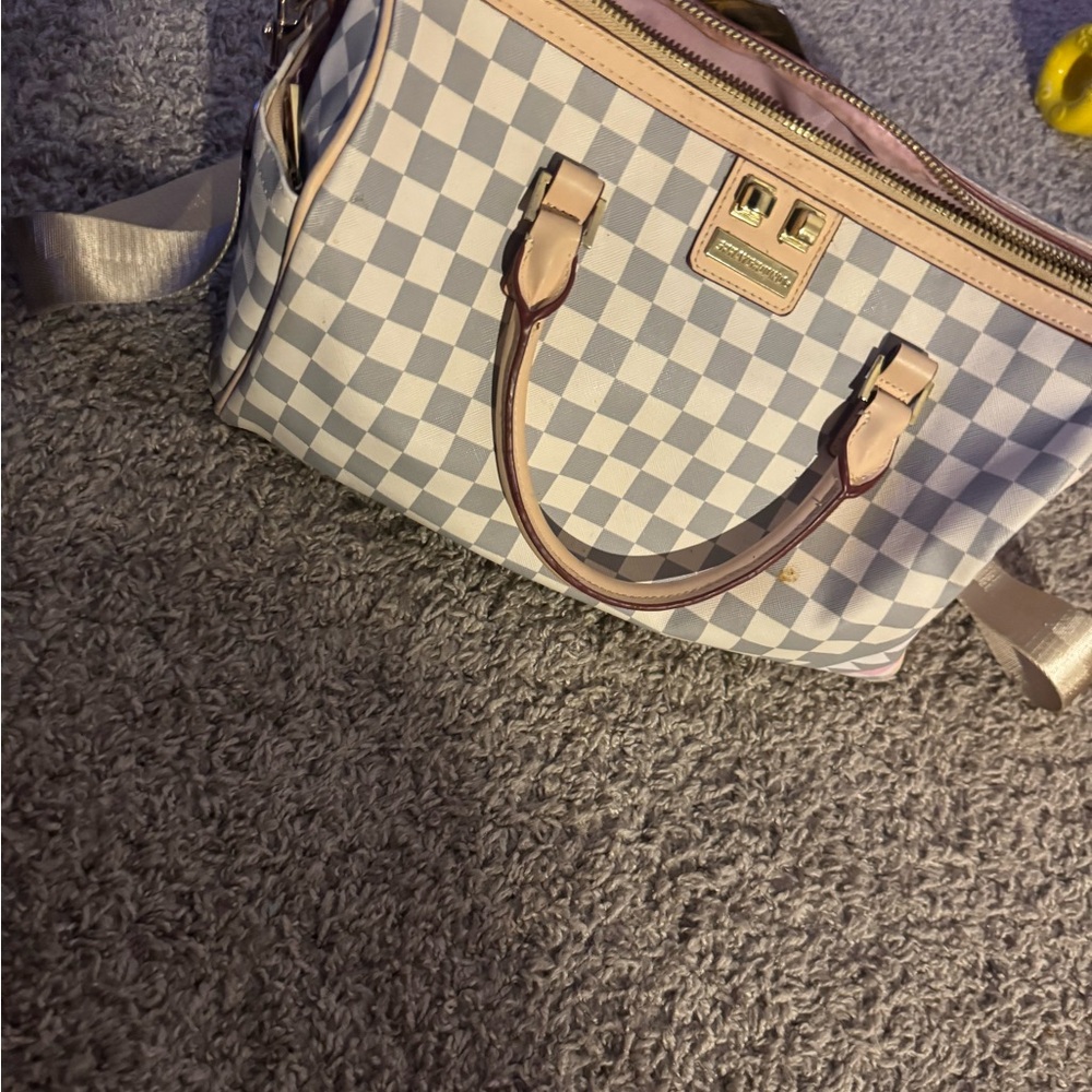 Sprayground Blue and White Checkered Satchel